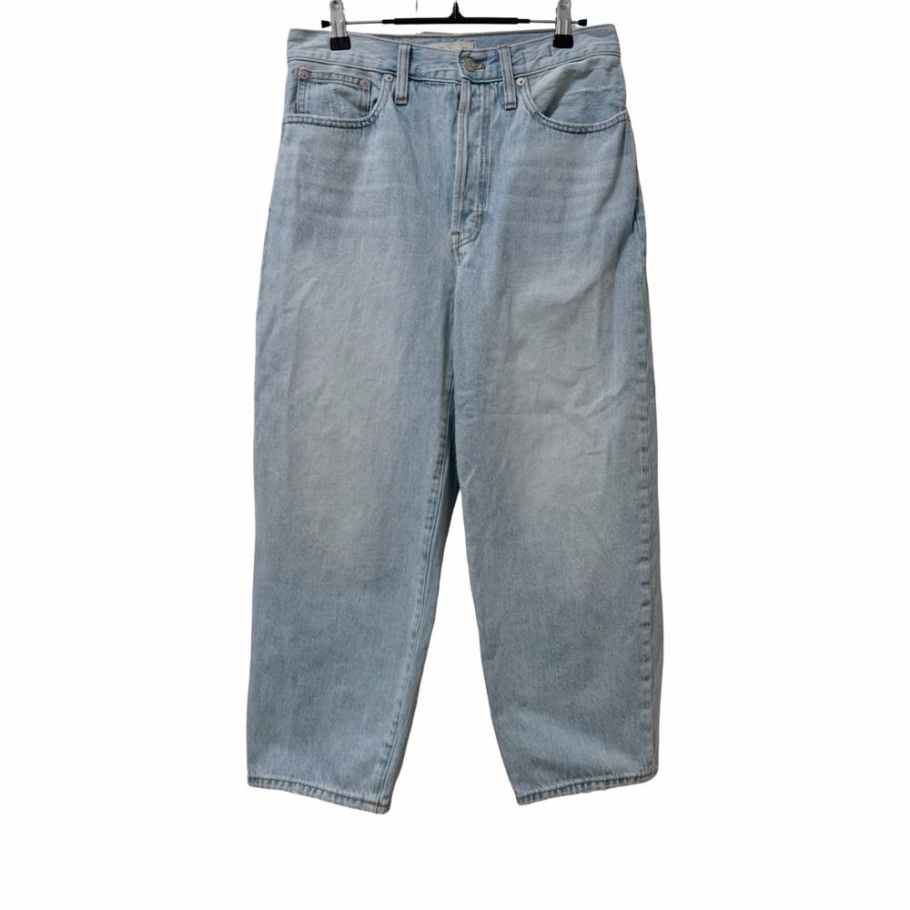 Madewell Women Balloon High Rise Jeans Size 27P Light Wash Button Fly Barrel Leg
